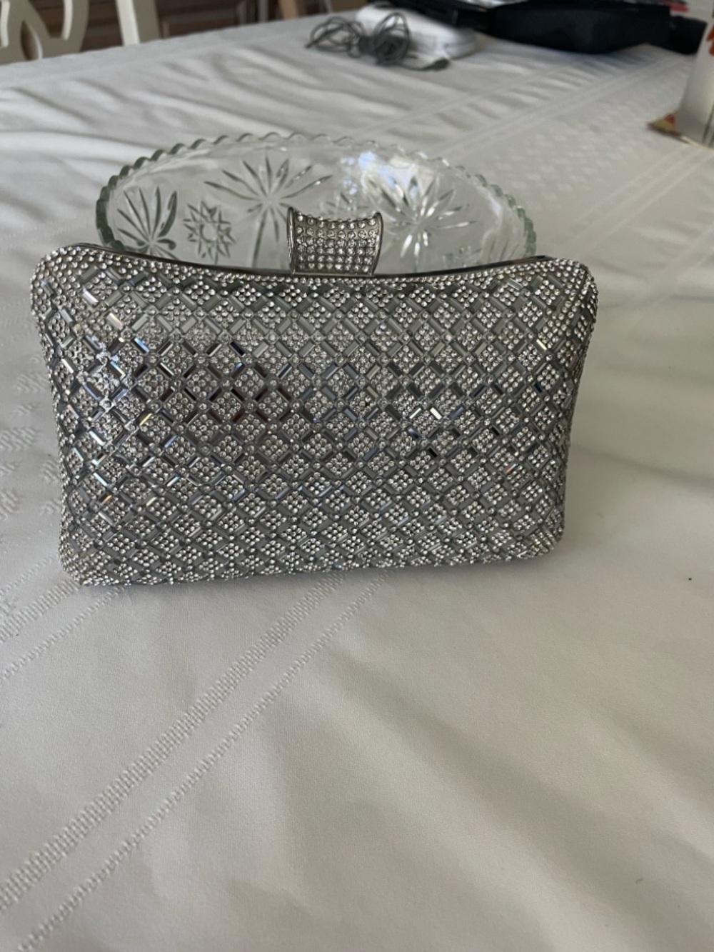 Elegant Silver Crystal Embellished Women's Evening Clutch